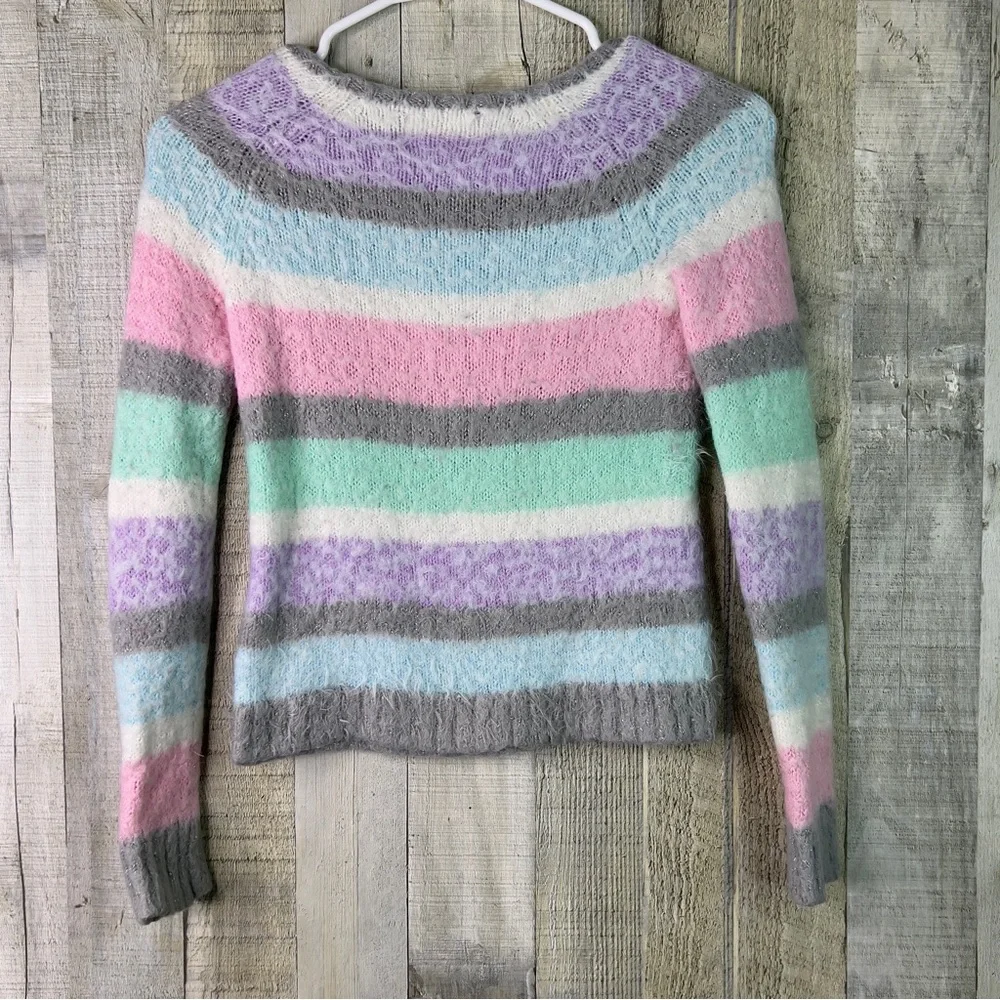 Justice Size 8 Crewneck Long Sleeve Pastel Color Fuzzy Sweater